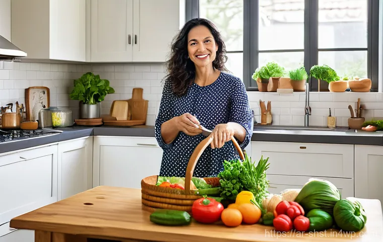 친환경 조리의 글로벌 트렌드 - **Prompt 1: The Green Kitchen Journey**
A bright, clean kitchen, filled with natural light. A wo...
