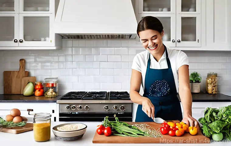 친환경 조리의 글로벌 트렌드 - **Prompt 1: The Green Kitchen Journey**
A bright, clean kitchen, filled with natural light. A wo... 친환경 조리의 글로벌 트렌드 - **Prompt 1: The Green Kitchen Journey**
A bright, clean kitchen, filled with natural light. A wo...