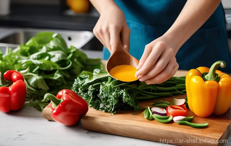 재활용 가능한 조리 도구와 그 사용법 - **Prompt:** A brightly lit, clean, and organized kitchen with a warm, inviting atmosphere. Sunlight ...
