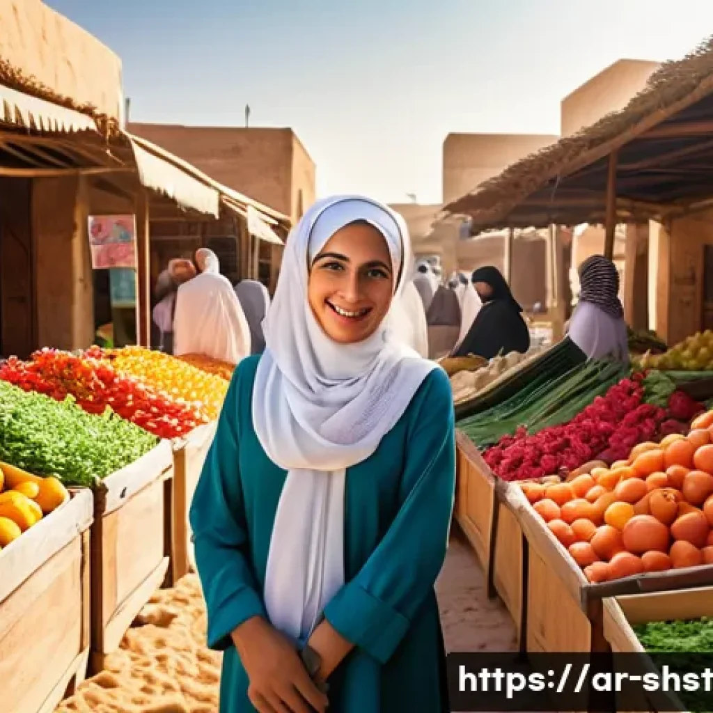 친환경 조리법을 위한 가이드라인 - A vibrant Middle Eastern farmer’s market scene at dawn in a sunny Arabian town, showcasing fresh loc...