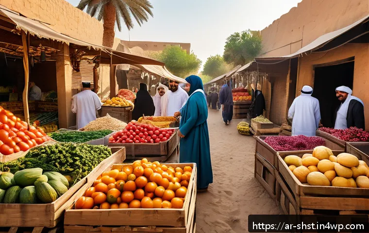 친환경 조리법을 위한 식사 준비 팁 - A vibrant Middle Eastern outdoor market scene at sunrise, featuring a variety of fresh, local season...