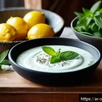 자연재료로 만드는 홈메이드 소스 - A vibrant Middle Eastern kitchen scene featuring a rustic wooden table with fresh ingredients for a ...